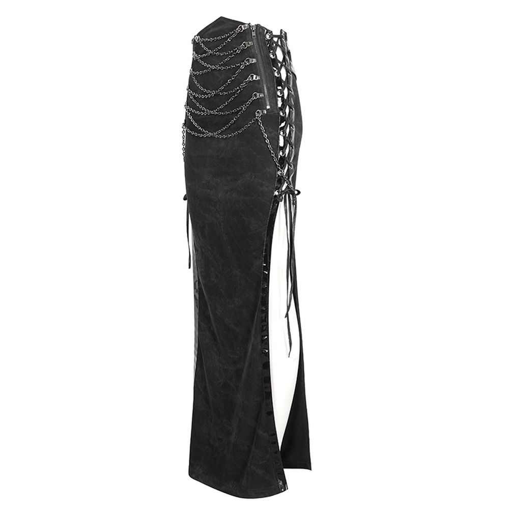 Devil Fashion - Punk high-waisted with split side seams Maxi Long Skirt - Black